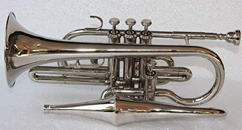 QUEENBRASS Cornet Nickle for Beginners & Intermediate Players â€“ Bb Key Student Cornet with Mouthpiece, Carrying Case & Cleaning Kit â€“ Compact Brass Wind Instrument for Band, Orchestra & Jazz