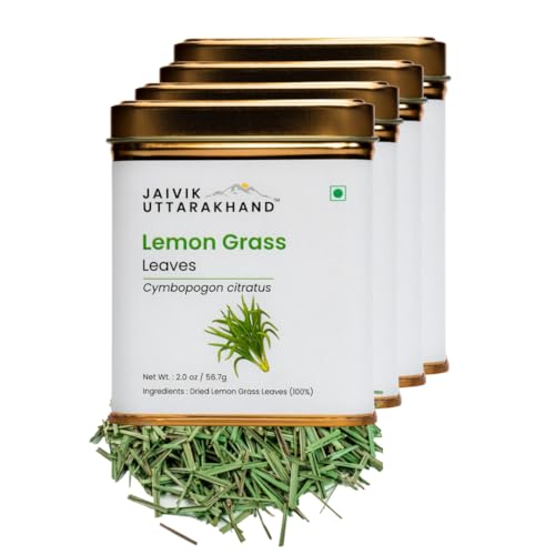 Image of Jaivik Uttarakhand - Lemongrass Herbal Tea Loose Leaves (226.8 g), Dried leaf Helps in Detoxify, Glowing Skin, Hair, Pack of 4 Tin Box