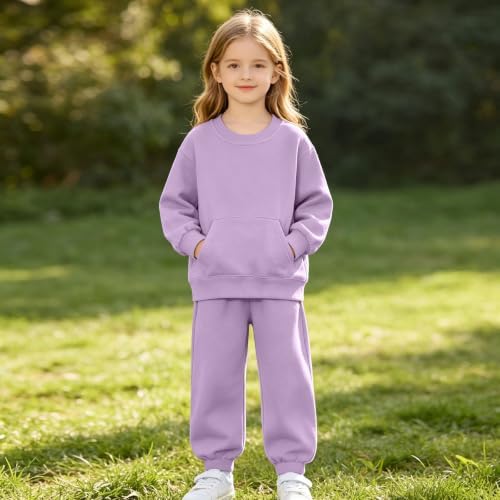 AOREUGL Kids Sweatsuit Crewneck Set Cuffed Sweatpants Jogger 2 Piece Set - 5