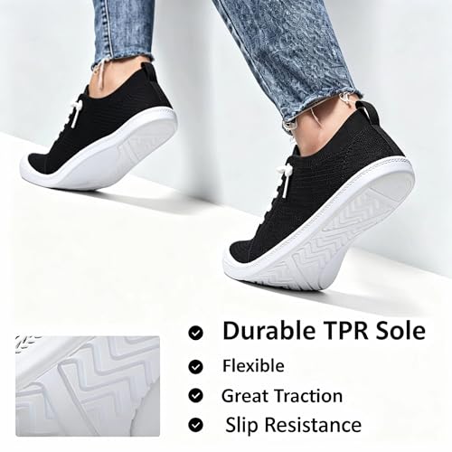 Image of Women's Barefoot Slip-On Sneakers, Slightly Roomy Toe Box, Arch Support Breathable Mesh Walking Loafers with No-Tie Elastic Laces, Non-Slip for All-Day Wear | Size Up Half Size for Wide Feet & High Instep