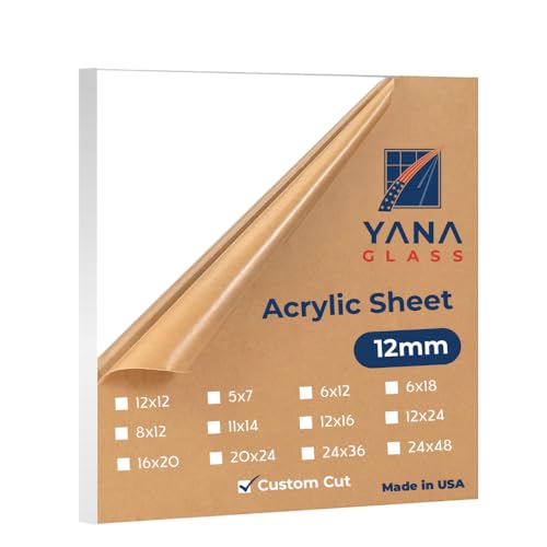 Cut to Size Plexiglass 1/2' (12mm) Clear Cast Acrylic Sheets -Transparent Plexiglass Panel Scratch-Resistant, Protective Film – Ideal for DIY, Picture Frames, and Signage by Yana Glass and Mirror