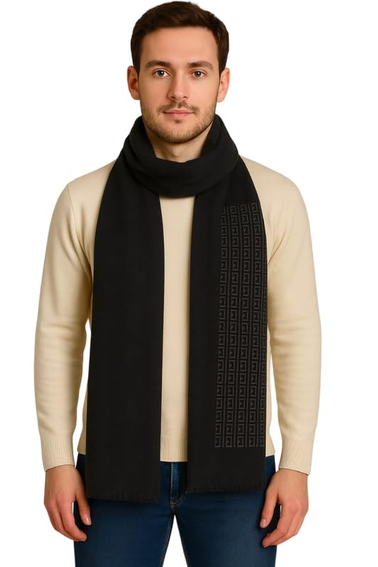 devil Woolen Muffler for Men – Soft Checked Scarf with Tassels | Warm & Stylish Winter Accessory (Free Size,Grey)-picture-25
