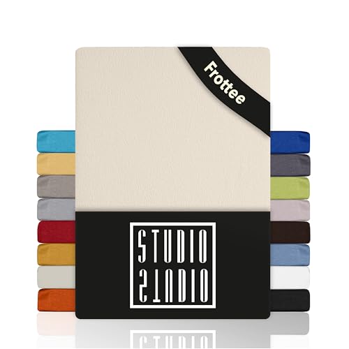 STUDIO Basic Frottee Spannbettlaken 180x200cm – weiches Frottee-Spannbetttuch aus 80 % Baumwolle & 20 % Polyester – Creme – Öko-Tex...