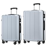 yonsly Premium Reisekoffer TSA-Schloss,YKK-Reißverschluss Hartschalen-Koffer Trolley Kabinenkoffer Rollkoffer Suitcase Handgepäck 4 Rollen (Silber, L-XL-Set)