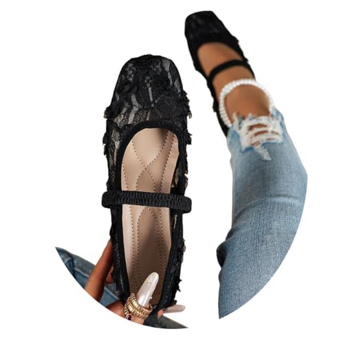 Minetom Ballerines Femme Confortable Confort Mariage Chaussures Dentelle Pieds Larges Plates Ballerine Sexy Souples A01 Noir 39 EU