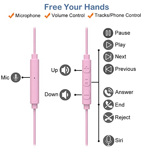 Image of Joysico Wired Sport Running Headphones Over Ear in-Ear Earbuds w Mic Pink