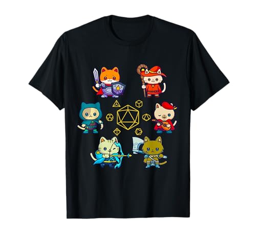 Juego de dados RPG para gatos, Nerdy D20 Gamer Geek Cats para hombres, mujeres y niños Camiseta