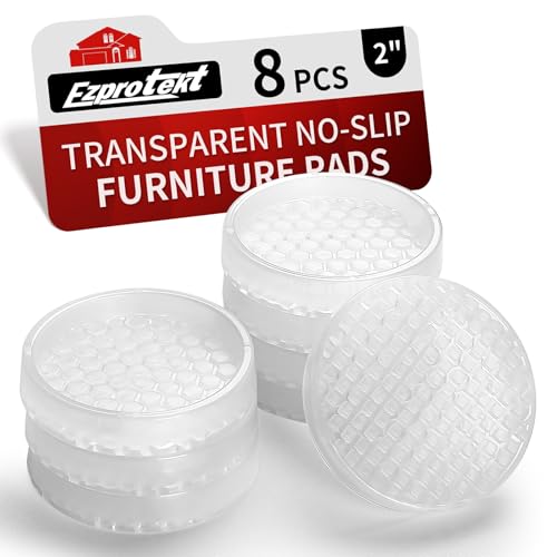 Image of Ezprotekt Non Slip Furniture Pads, 8 Pcs 2 inch Anti Skid Rubber Caster Cups, Anti-Slip Round Furniture Coasters for Hardwood Floors, Anti Slide Floor Protectors for Bed Couch Stoppers (Clear)