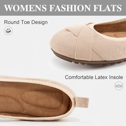 Ecetana Flats for Women Ballet Shoes: Dressy Round Toe Comfortable Faux Suede Slip on 2025 Casual Walking Foldable Loafers3