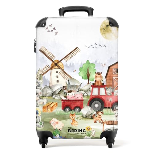 NoBoringSuitcases.com® Kinderkoffer - 55x40x20cm Handgepäck Trolley, Kinderkoffer Jungen - Kindertrolley - Bauernhoftiere - Leicht - Fotokoffer, 10 kg