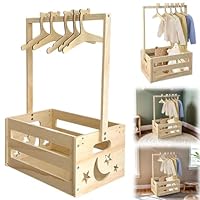 Baby Shower Crate Closet with 5 Hangers Wooden Baby Basket Baby Clothes Rail Baby Hamper Decorative Basket Storage Crate with Hanging Rail Baby Clothes Rack for Baby Shower Pregnancy New Parent Gifts