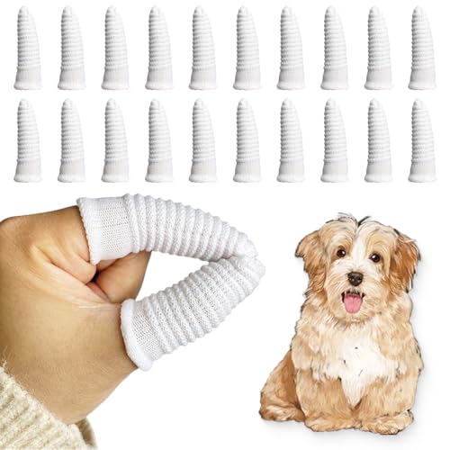 Hundezahnbürste Fingerling Wiederverwendbar, Haustierzahnbürste aus Strickgewebe，Pet Finger Zahnbürste, Anti-Plaque Finger Hund, Effiziente und Saubere Fingerlinge Hunde Zahnpflege（20 Stück）