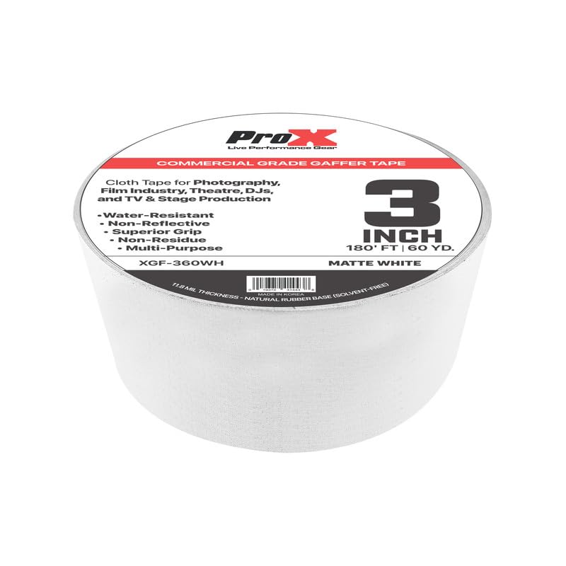 Prox XGF-360WH 3 Inch 180FT 60YD Matte White Commercial Grade Gaffer Tape Pros Choice Non-Residue