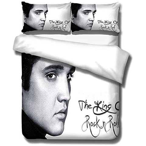 PTNQAZ 3D Printed White Elvis Presley Bedding Set Comfortable Duvet Cover Set With Pillowcases Bed Set Bed Linen Bedclothes Home Textile (Single,1) Cover