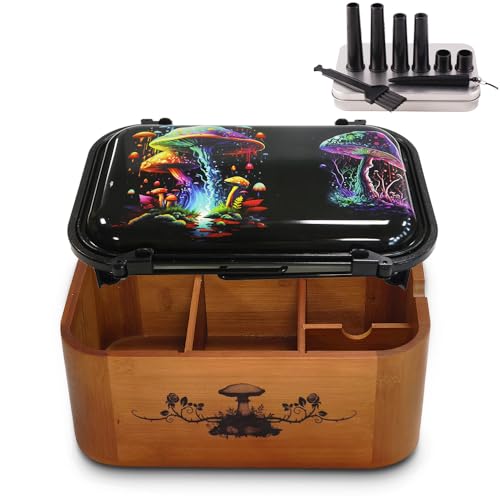 IXIGER Caja de almacenamiento de bambú con soporte de metal. Caja compacta con compartimento extraíble. Viene con accesorios de almacenamiento.