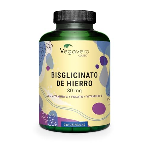 Hierro Suplemento Vegavero | Vegano | Vitamina C, B12 y Ácido Fólico | Anemia + Energía + Cansancio | Iron Bisglicinato | 240 Cápsulas