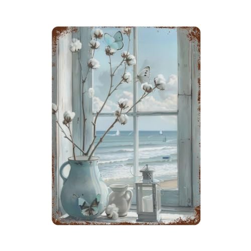Panneau en métal rétro bleu pâle idéal pour un salon esprit bord de mer