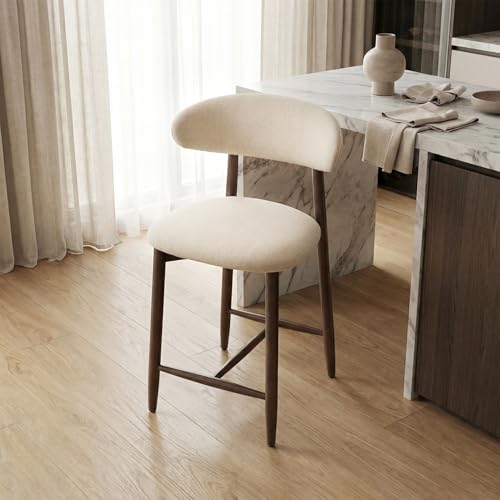Image of Bar Stools Set of 1, 25.6″ Counter Height Bar Stools with Wood Legs, Upholstered Modern Kitchen Barstools for Kitchen Island Dining Room Bar, Beige