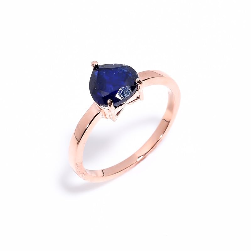 Bague faite à la main en argent 925 et pierre naturelle saphir bleu au design solitaire élégant
