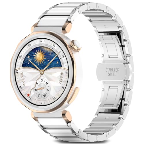 Xisair Bracelet en Céramique de 18mm Compatible avec Huawei Watch GT5 Pro 42 mm/GT5 41 mm/GT4 41 mm, Boucle en Acier Inoxydable, Sangle de Remplacement Résistant aux...