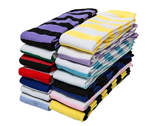 Dazcos Striped Thigh High Socks Elastic Over The Knee Knit Stockings For Daily Or Anime Cosplay (Grey+White) #TOP3
