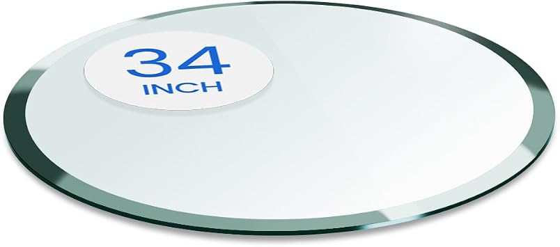 Dulles Glass 34 inch Round Glass Table Top - Tempered - 1/2" Thick Glass Surface, Safe Beveled Edge, Multipurpose for Dining Table, Patio, Coffee and End Table