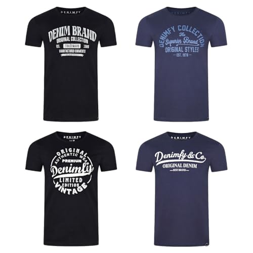 DENIMFY DFNuri - T-shirt en coton pour homme, coupe normale, pack de 4 pièces, col rond, manches courtes, estivales, avec logo noir imprimé, blanc, bleu, vert, rouge, gris, S, M, L, Medium