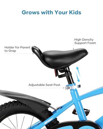 BODIOO Kids Bike Bicycle 14 Inches Kid Bicycle for Boys Girls with Training Wheels Sturdy Frame Adjustable Seat Handbrake and Coaster Brake for Rider 37 to 42 Inch(Blue)