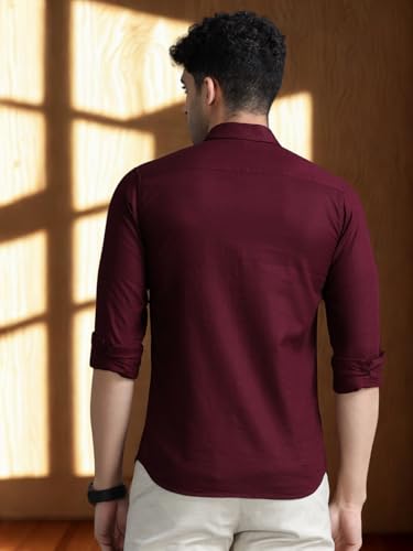 Image of COOL COLORS Men's Solid Slim Fit Casual Shirt | Breathable Soft Fabric | Spread Collar | Stylish Modern Comfort | Office, Party, Weekend Essential