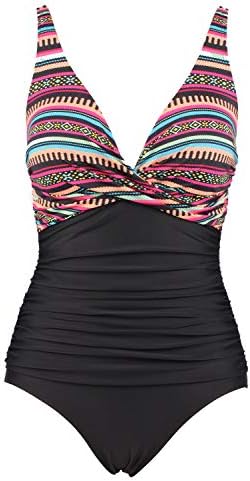 LA ORCHID Damen Badeanzug bauchweg Push up einteiliger Badeanzug bademode v Ausschnitt bademode high Waist für Urlaub