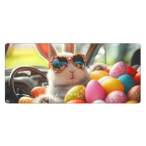Image of Easter Egg Bunny Extended Gaming Mouse Pad, with Stitched Edges Large Mouse Pad Desk Protector, Rubber Base Mousepad Keyboard Mouses Mat for Work Game Office Home- 32 inch X 12 inch Inch