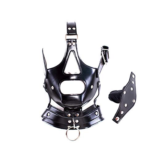Image of Sex Factory Leather Bondage with Detachable Silicone Dildo Mouth Gag Adjustable Head Harness BDSM Fetish Slave Restraints for Men Women Couple