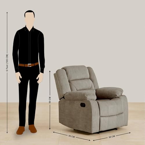 Image of Home Centre | Cairo NXT 1-Seater Fabric Recliner | Recliner Sofa for Living Room | Solid Wood | Beige | 2 Year Warranty