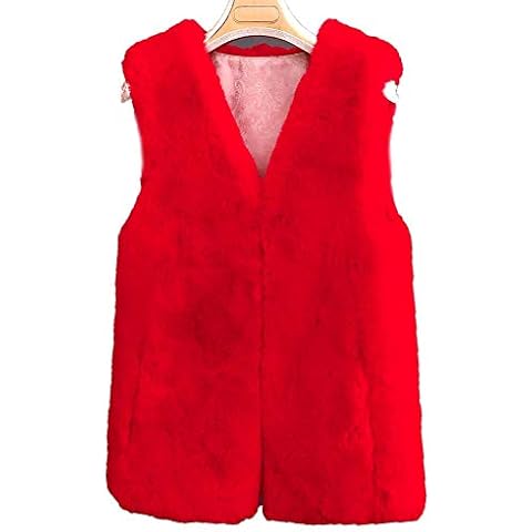 FOLOBE Womens' Winter Warm Faux Fur Vest Short Gilet Red Cover