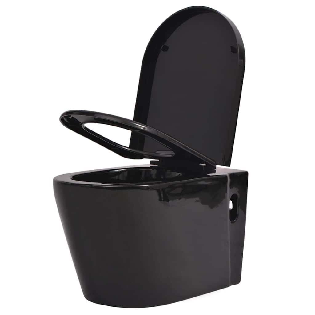 Inodoro de pared negro con cisterna empotrada y descenso