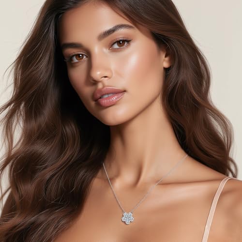 Reffeer Solid 925 Sterling Silver Cubic Zirconia Flower Choker Necklace for Women Teen Girls Sparkling Flower Pendant Necklace3