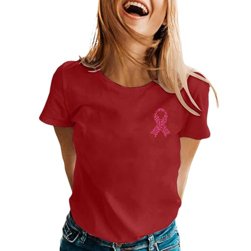 T-Shirt Octobre Rose pour Femme à Col Rond et Manches Courtes