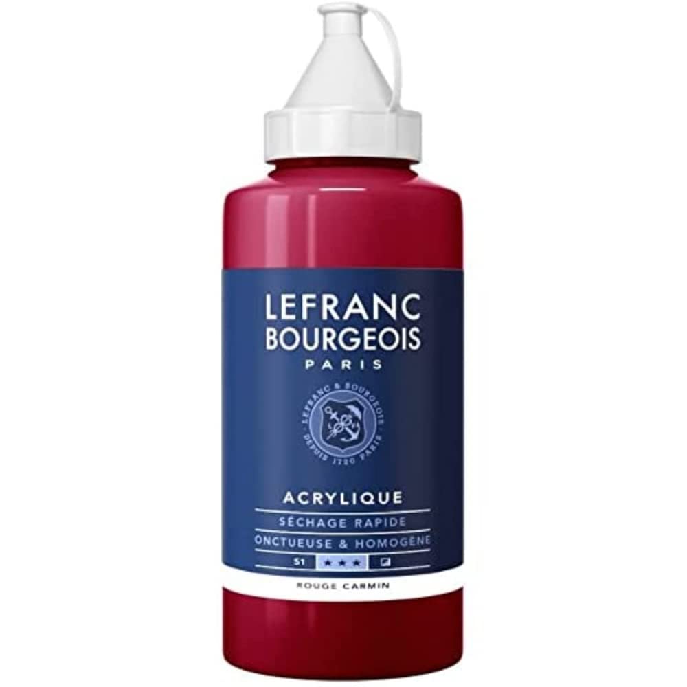 Lefranc Bourgeois 300358 Fine Acrylic Paint - Carmine Red, 750 ml Bottle, Creamy Water-Based Acrylic Paint, Quick Drying, Lightfast, Waterproof