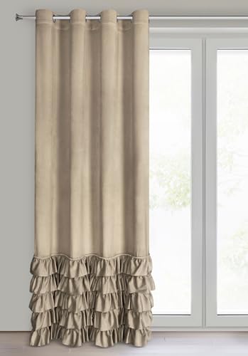 Eurofirany Carli Velvet Curtain with Ruffles, Velvet Curtain with Eyelets, Opaque Blackout Curtain for Living Room Bedroom