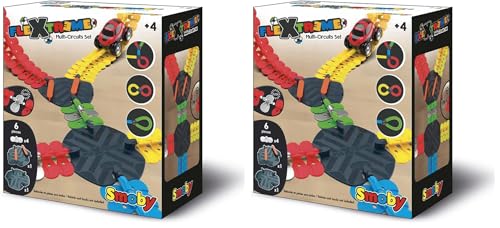 Smoby - FleXtreme - Set Multi-Circuits - Aiguillage + Croisement de Pistes + 4 Pièces Reverse - A Partir de 4 Ans (Lot de 2)