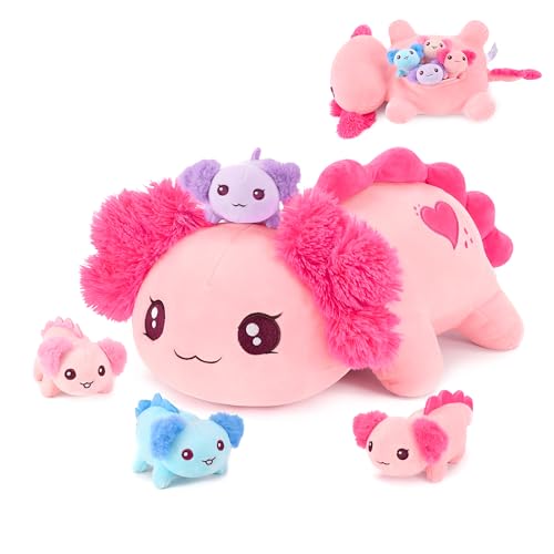 shownicer Plüschtier Axolotl Kuscheltier Set 5 Stück Stofftier Kawaii Axolotl Plüsch Kissen Spielzeug Geschenk für Kinder Mädchen (Axolotl Familie)