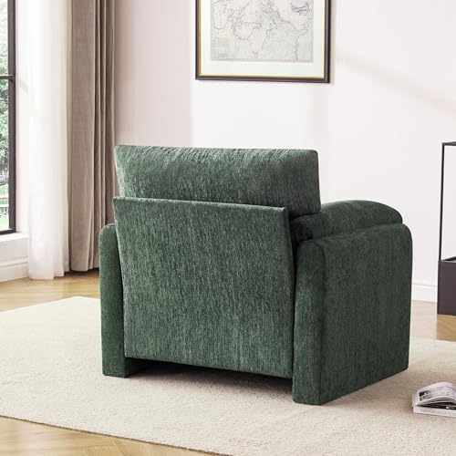 Image of Howjoe Chenille Oversized Armchair, 38.6 inch Wide Accent Chairs for Living Room & Bedroom Modern Lounge Chair, Upholstered Mid-Century Reading Chair, Comfy Living Room Chair, Single Sofa Chair, Green
