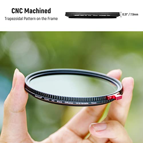 NEEWER 72mm 2 in 1 Variable ND + Black Diffusion 1/4 Filter for Mist Cinematic Effect, HD Multicoated Adjustable Neutral Density ND2-32 Effect Filter, No X Cross - image 8