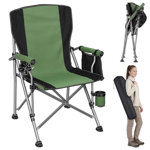 New Folding Fishing Chair with Rod Holder 150Kg Heavy Duty All Terrain Chair with Side Pocket Cup Holder Portable Adults Armchair for Outdoor Camping Garden Beach Lawn Picnic Black Green