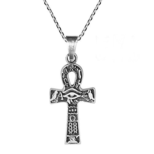 AeraVida Egyptian Eye of Horus Ankh Cross .925 Sterling Silver Pendant Necklace