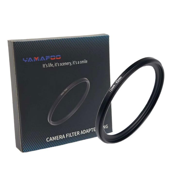 YAMAFOO 72mm to 62mm Step-Up Ring/Step Down Rings Filter Adapter for All Brands UV ND CPL Metal Ring Step-Up Rings Adapter Filter,Black(72-62)