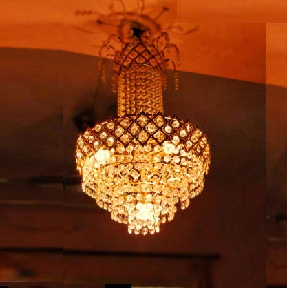 Avior5 Watts Crystal Chandelier Ceiling Hanging Pendant (Golden, 300mm)(Electric)
