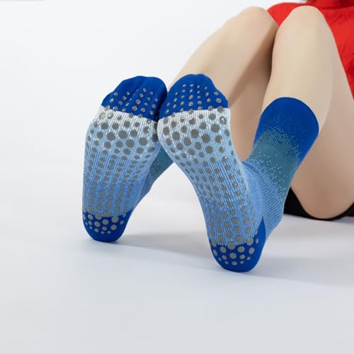 Image of Verdancy Yoga Pilates Socks with Grips for Women Non Slip Gradient Color-Blocked Cushioned Crew Socks for Barre Ballet Dance
