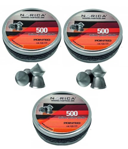 Lote de 3 latas de 500 Balines perdigones Norica Pointed Calibre 4.5/177 [1500 Unidades]