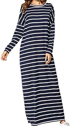 zhxinashu Femmes Musulmanes Longue Maxi Robe - Dame Plus La Taille Coton Abaya Kaftan Robe Casual Dubai Robe(XL,Bleu foncé) Cover